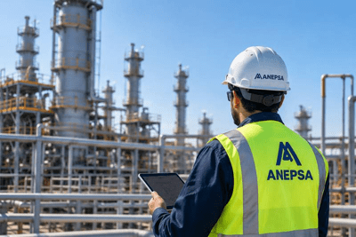 Colaborador de ANEPSA con tablet en sitio industrial