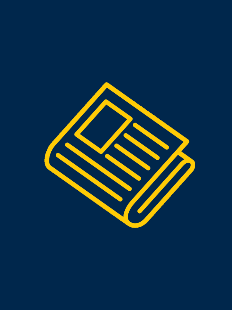 an icon of a folded newspaper in yellow on dark blue background