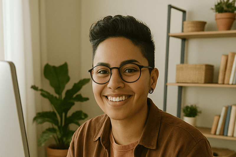 Professional smiling at work