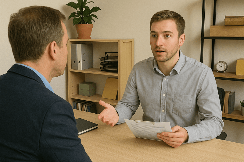 Two men at onboarding session