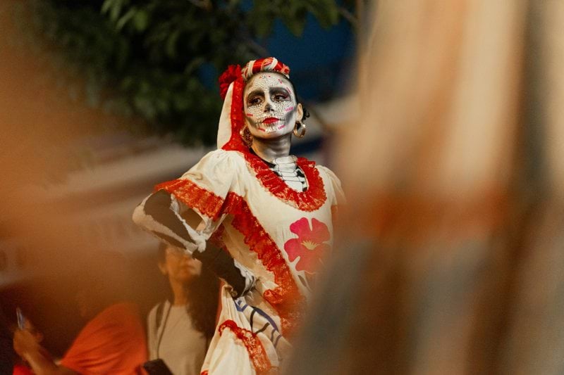 Woman dressed as a catrina during day of the dead.