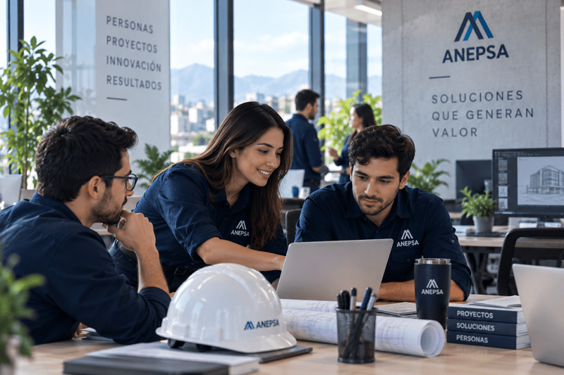 Equipo ANEPSA colaborando en oficina