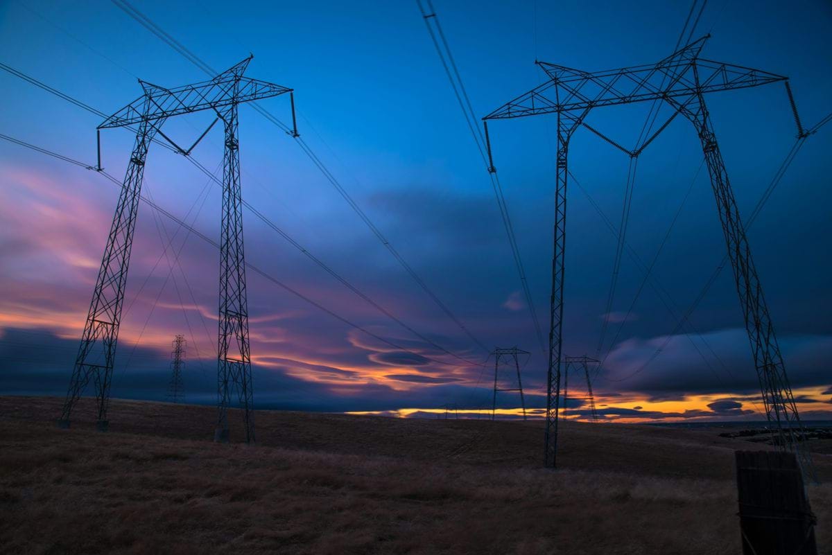 electric post during sunset