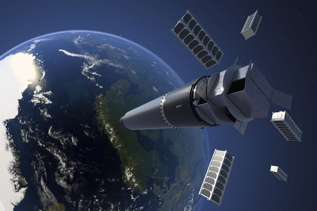 Graphic of sattelite above Earth with Nothern area of Earth in foucus