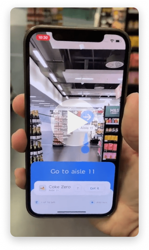 A screenshot from our video deom, showing our product in AR guidance mode on an iPhone.