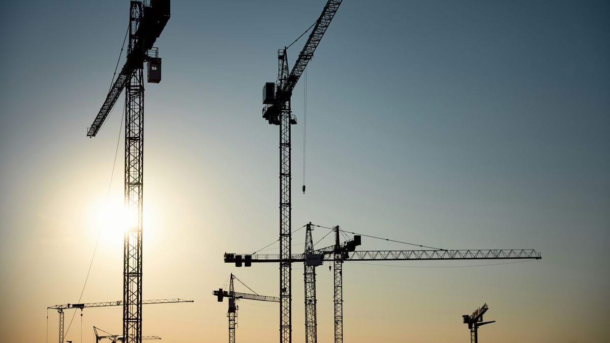 a group of cranes that are next to each other