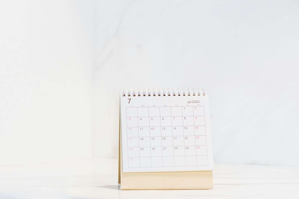 a calendar sitting on top of a table