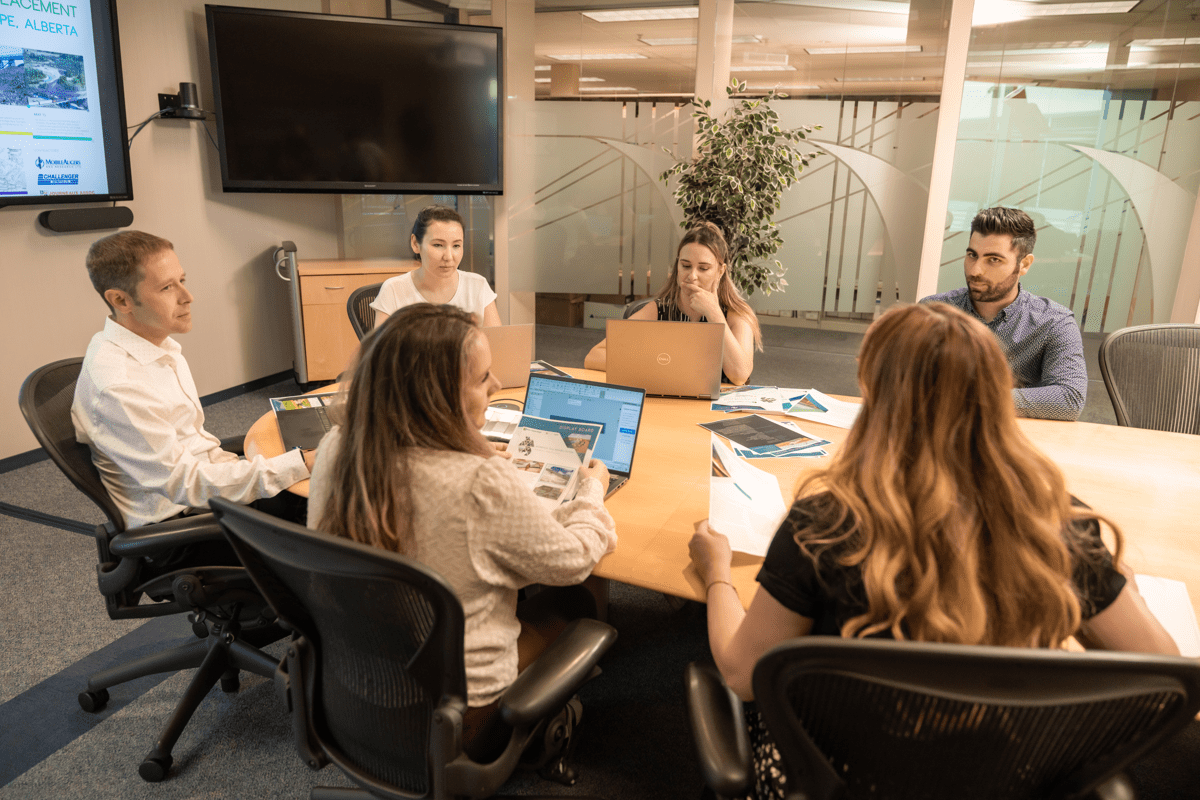 Team meeting in a KCB Vancouver office meeting room