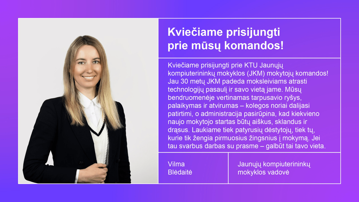 Vilma Blėdaitė Jaunųjų kompiuterininkų mokyklos vadovė
