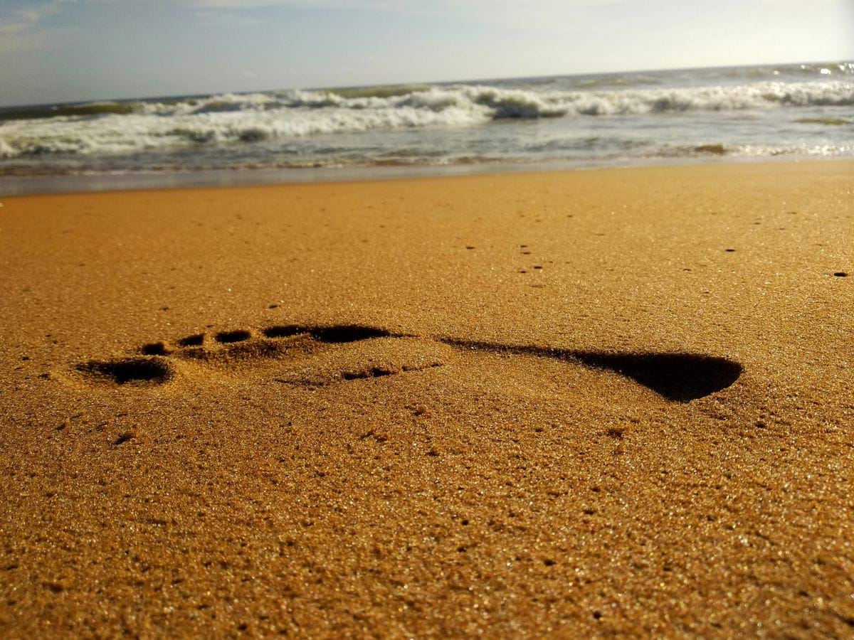 right foot print in the sand