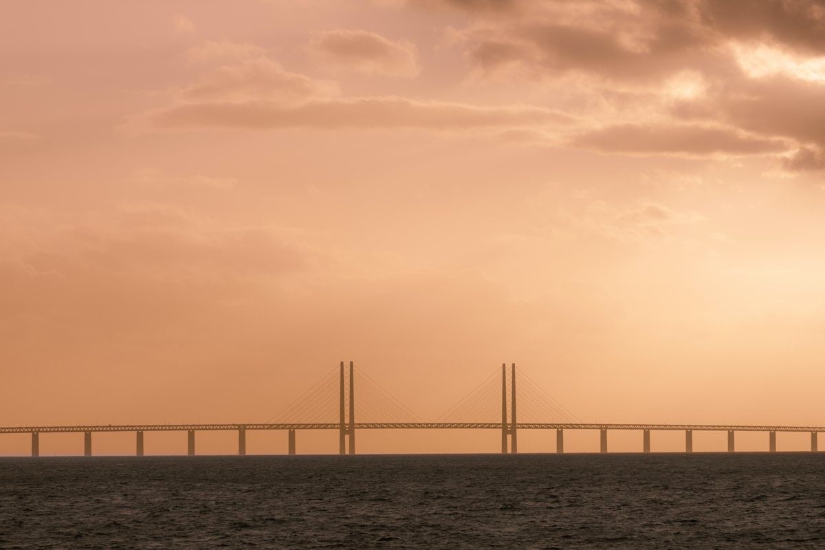 Oresunds bridge during sunset