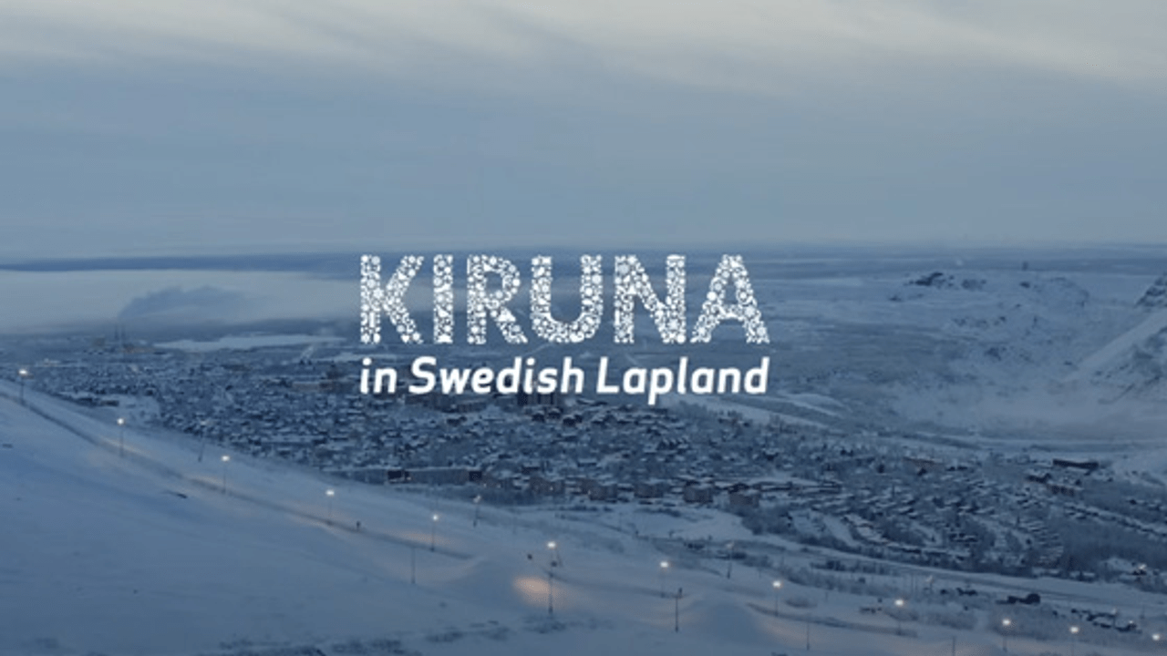 Säsongskollage av Kiruna som visar stadens skiftande natur under årets lopp