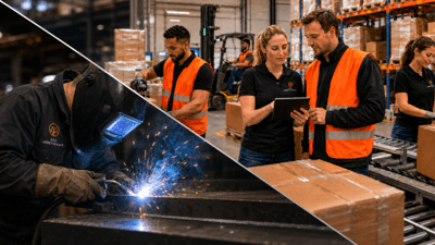 Svetsare och lagerpersonal inom produktion och industri
