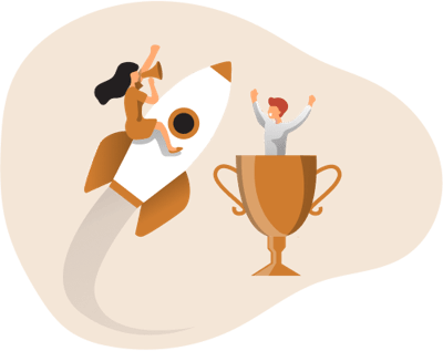 Illustration of reviewing goals and trophy