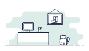 A home office complete with cat