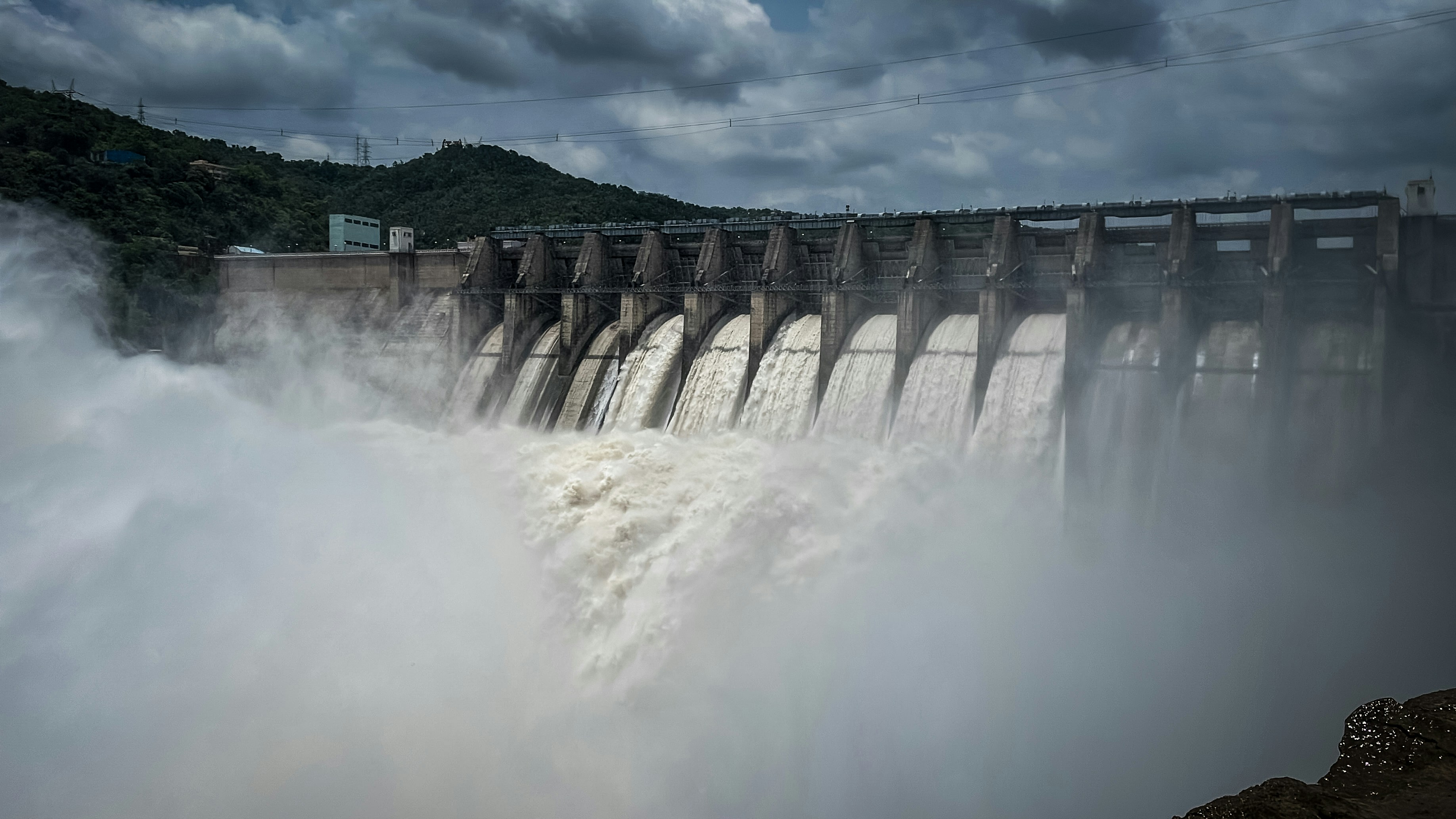 Massive dam releasing powerful water flow