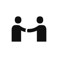 Must graafiline sümbol kahest kätt suruvast inimesest, valgel taustal.