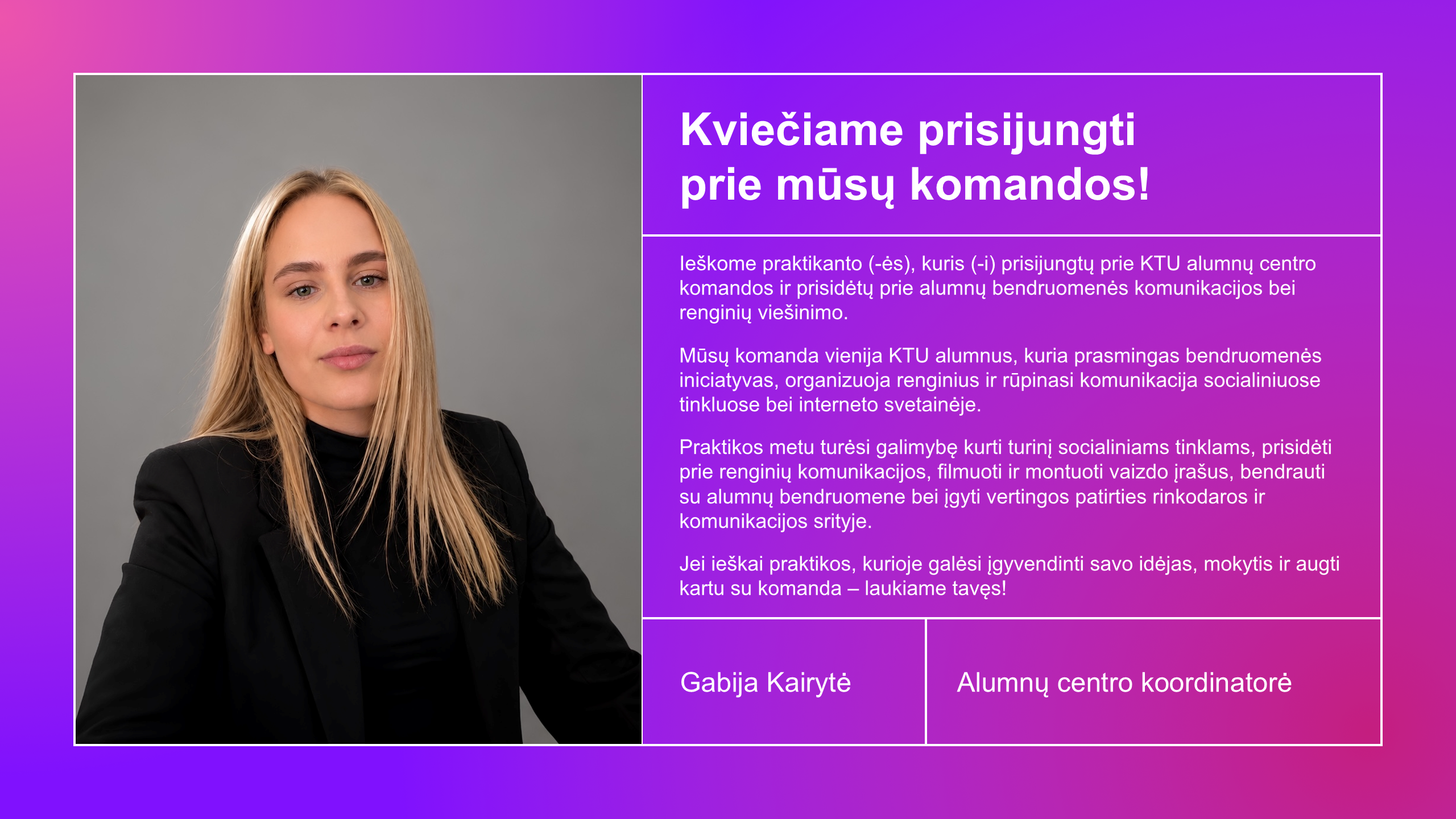 Praktikos vadovo kvietimas prisijungti prie komandos