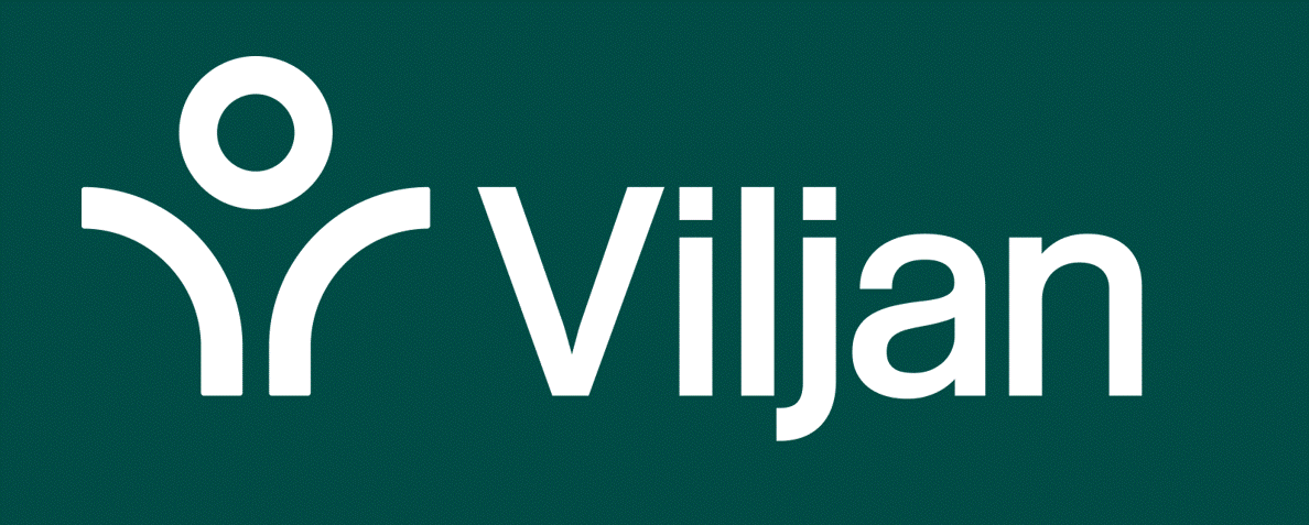 Viljans logga med mörkgrön bakgrund