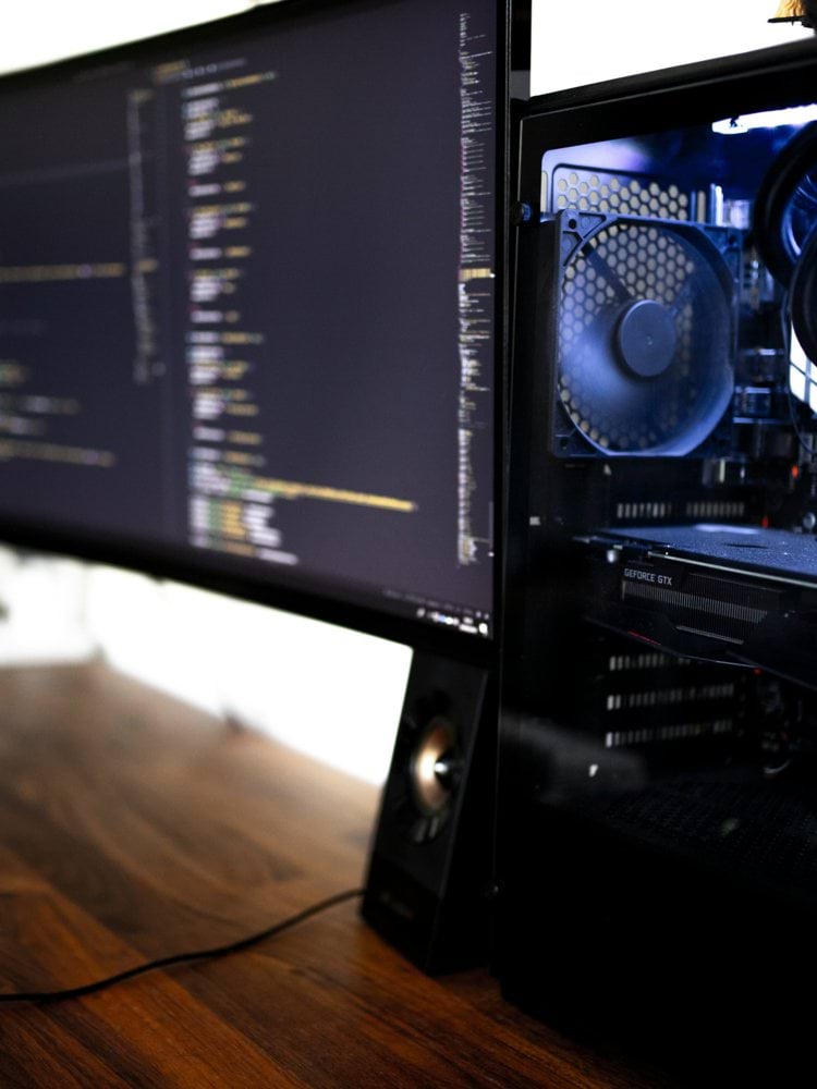 turned on flat screen monitors