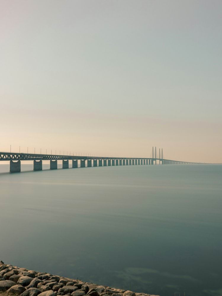 a long bridge over a large body of water