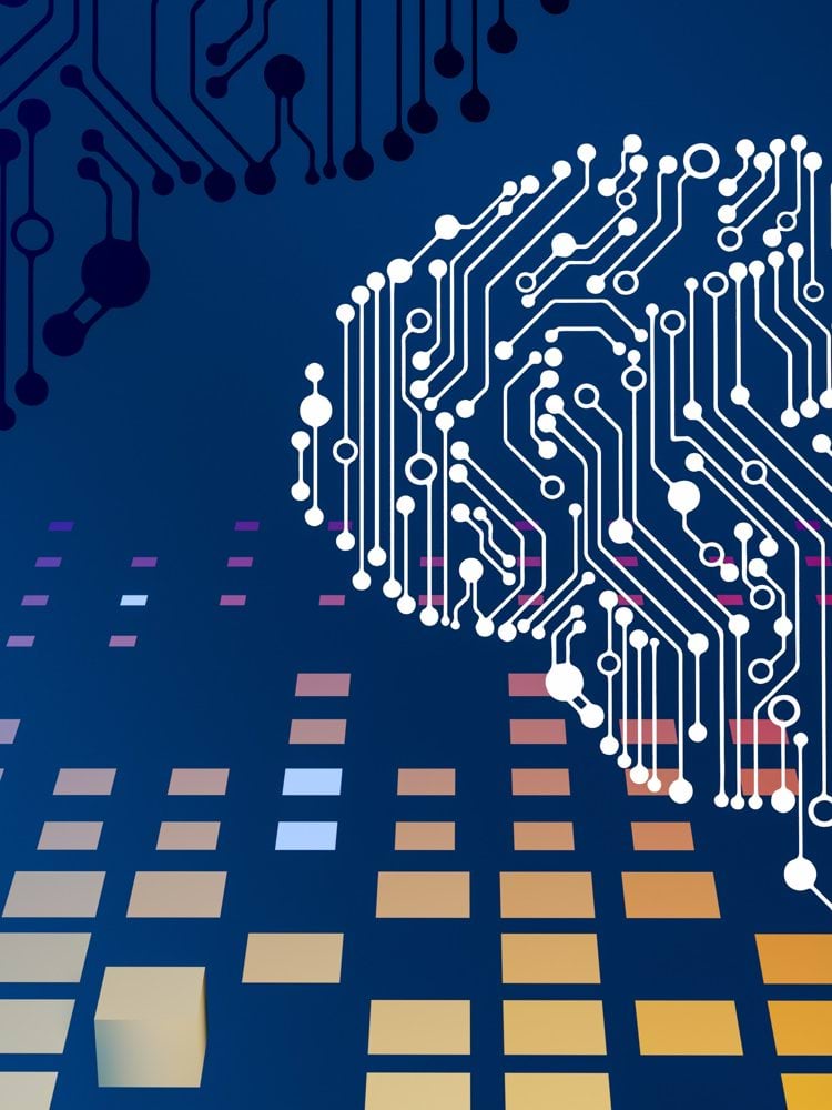 a computer circuit board with a brain on it