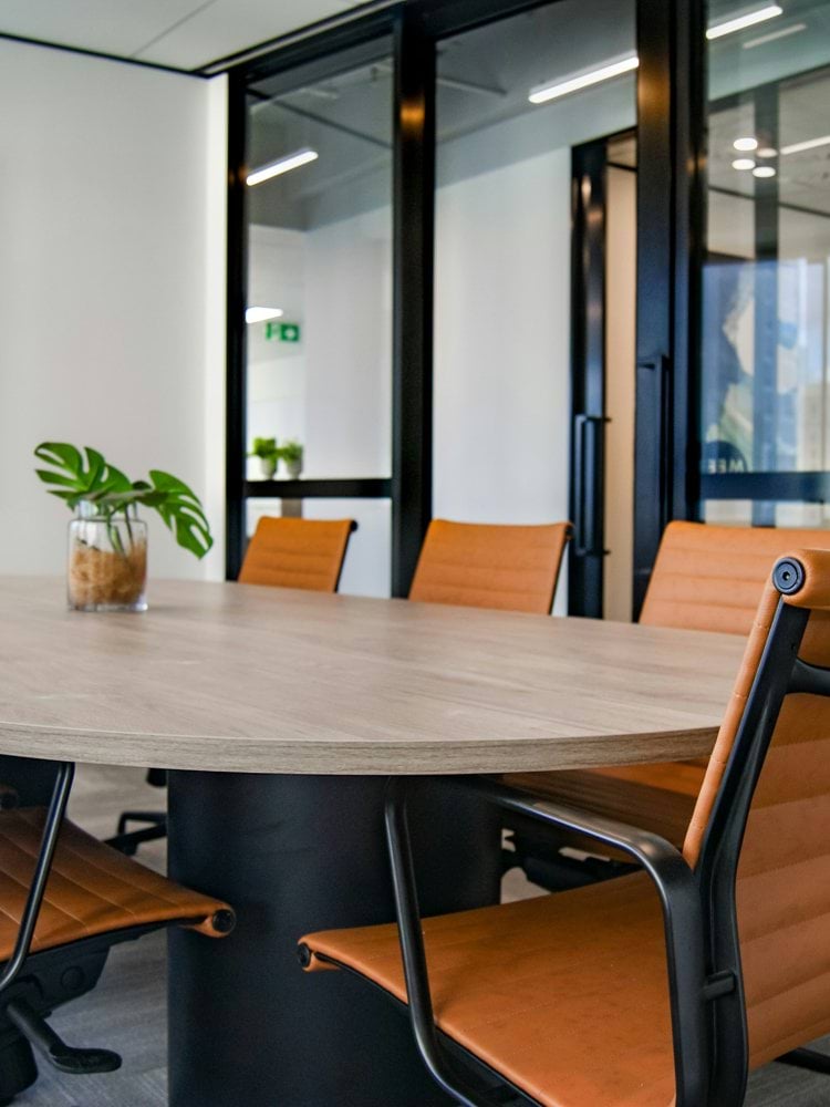 brown wooden 9-piece office table and chairs