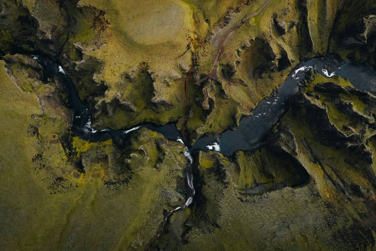 A winding river flows through a canyon.