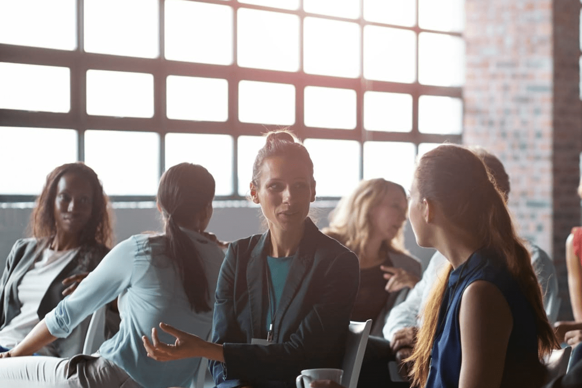 People gathered in a work context