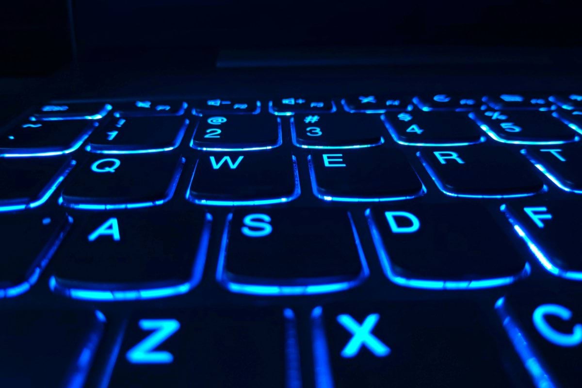 black and blue laptop computer
