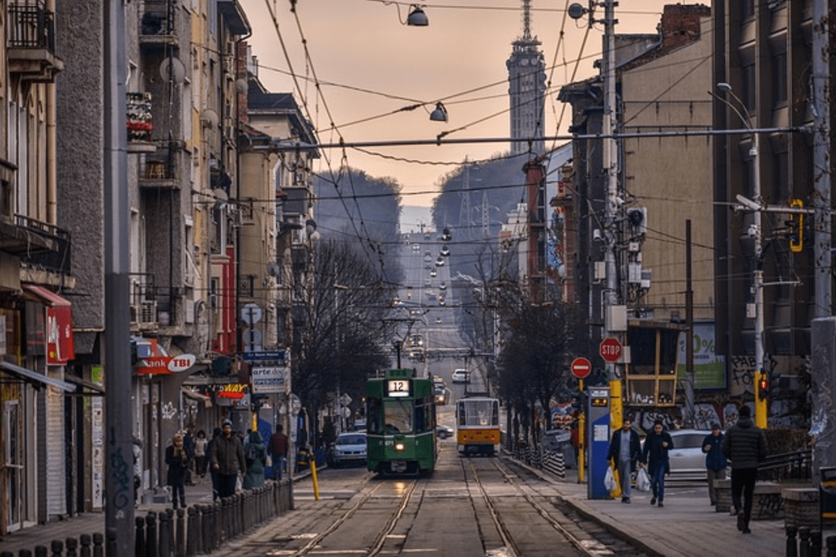 The busy main street in Sofia