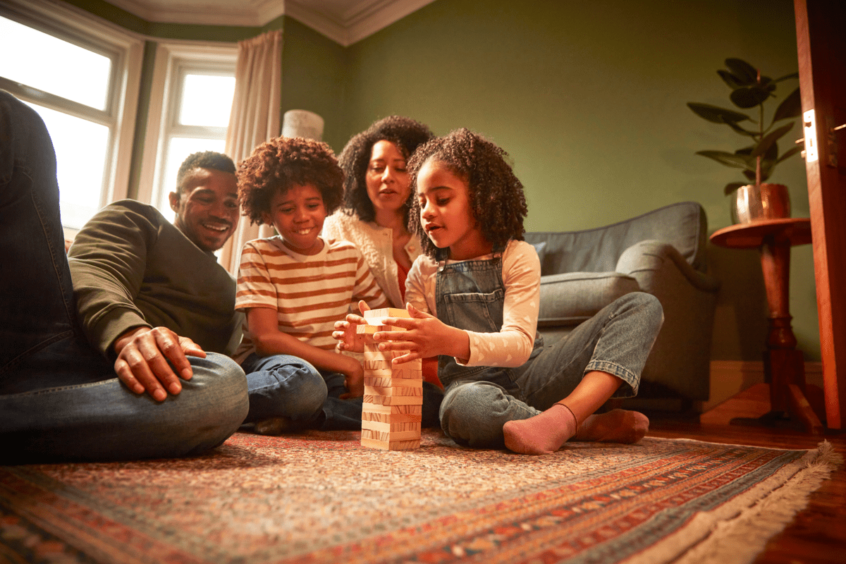 A family playing a board game