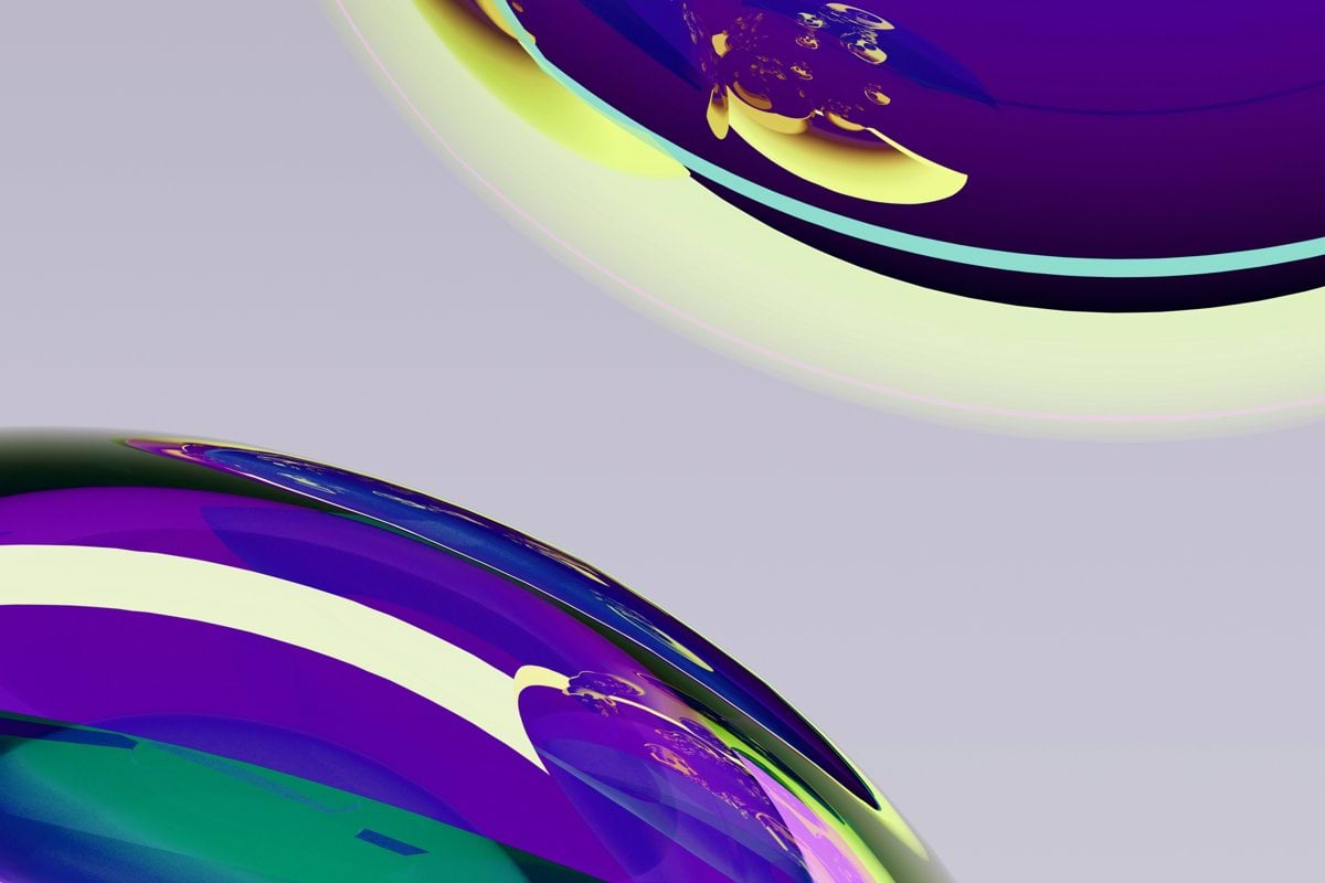 Abstract purple and yellow swirls on spheres