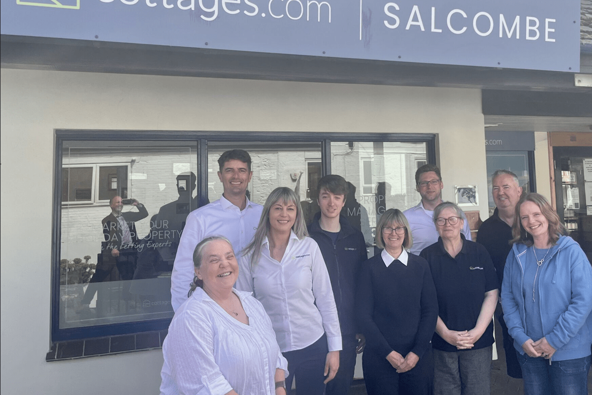 One of our local office teams, stood outside their office in Salcombe, Devon