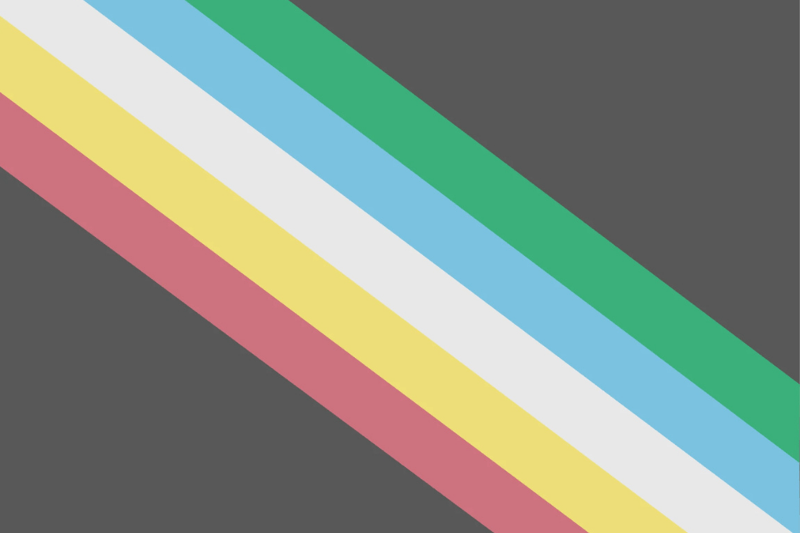 Disability Pride Month Flag with red, yellow, white, blue and green stripes on a dark grey background