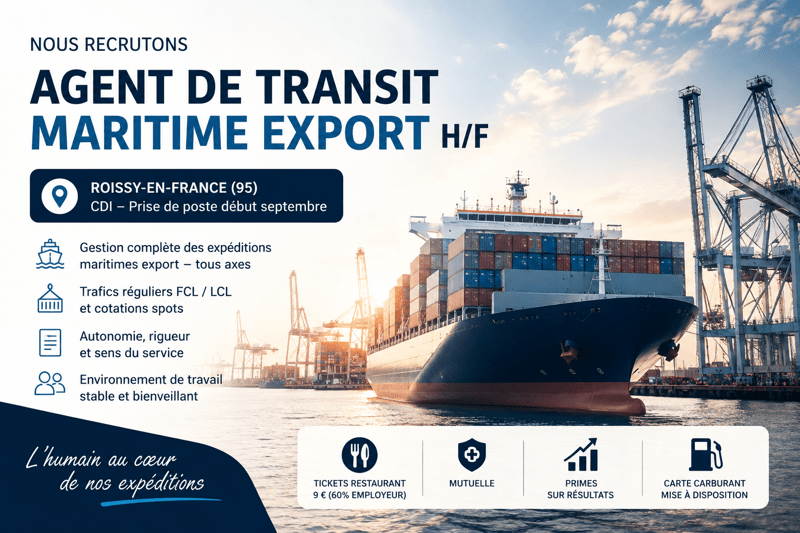 Agent (e) de transit Maritime Export H/F - Roissy en France (95) - CDI à compter de début septembre image
