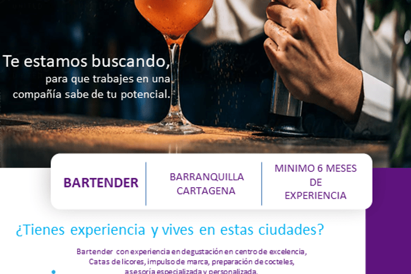 BARTENDER CARTAGENA - BARRANQUILLA image