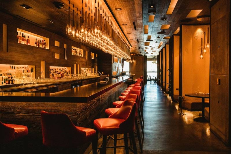turned-on bar lights