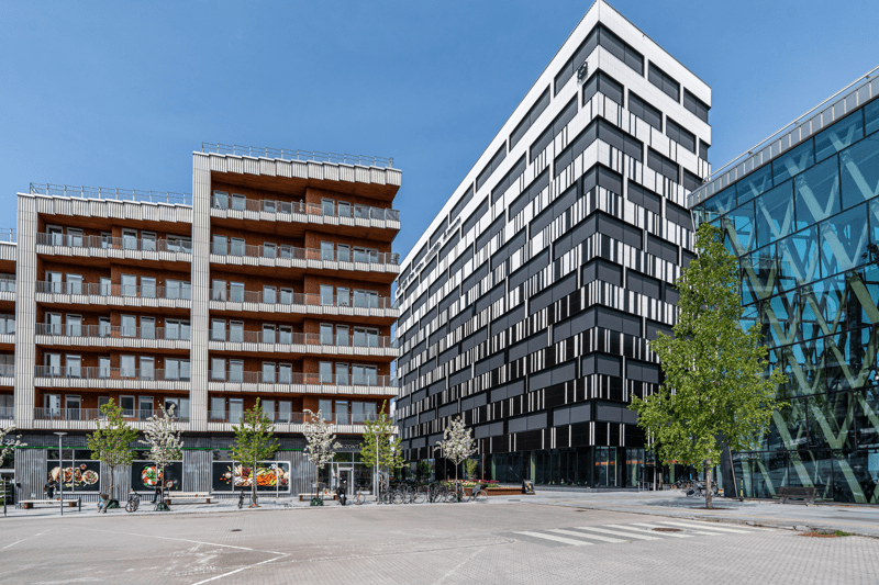 Husen på Östra Station intill tågstationen Umeå Östra