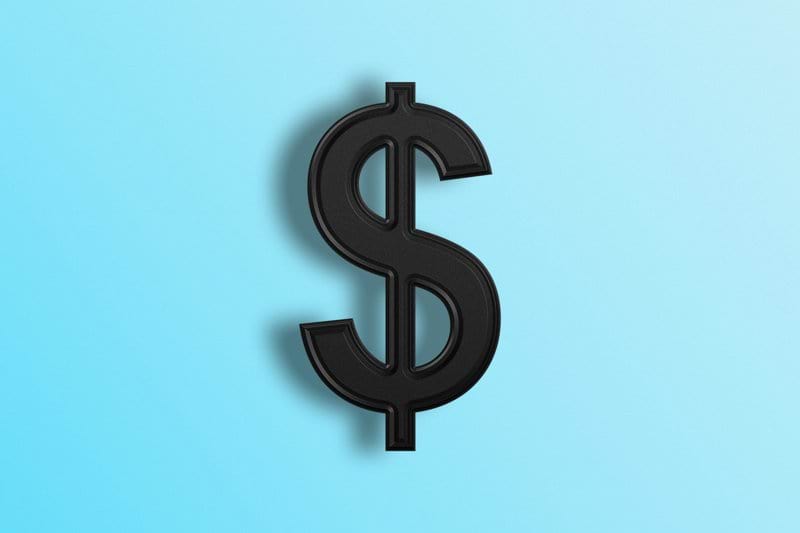 a black dollar sign on a blue background