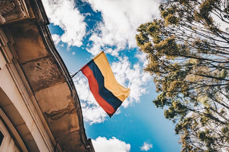 yellow, blue, and red flag