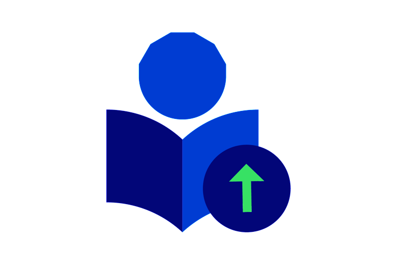 Illustration som visar ett huvud och en bok, symboliserar att utvecklas