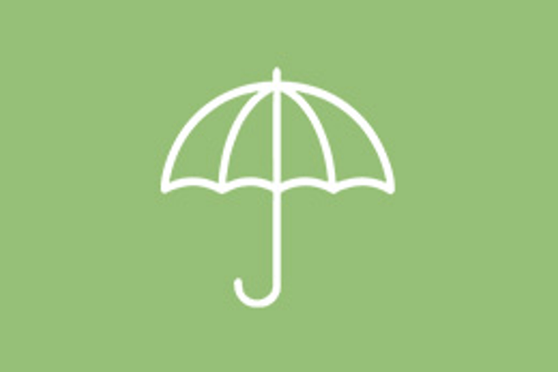 Drawn umbrella in white on Spring Green background