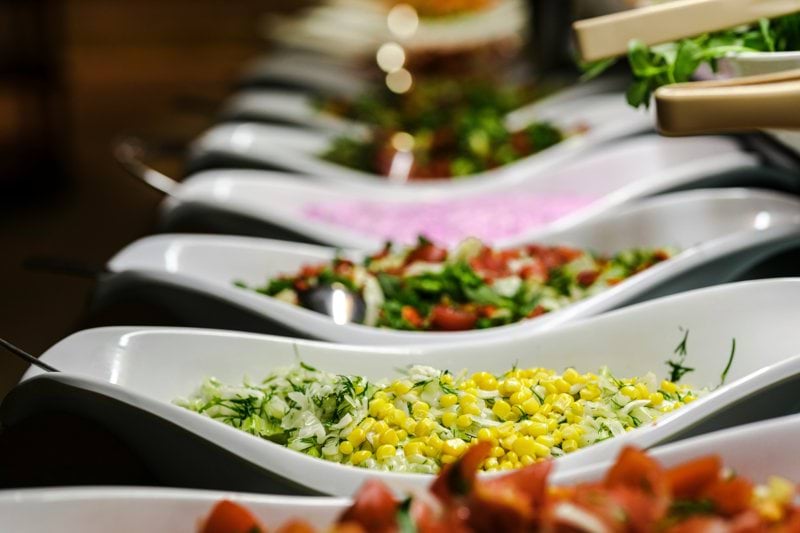 a table full of plates of food