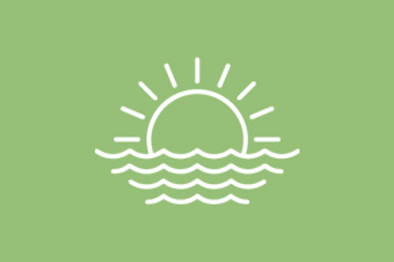 Drawn sun and water in white on Spring Green background