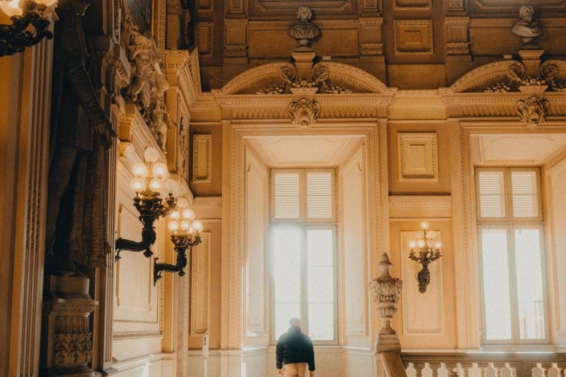 a person walking down a set of stairs