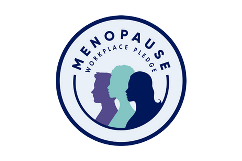Menopause Workplace Pledge logo featuring three female silhouettes in different colors.