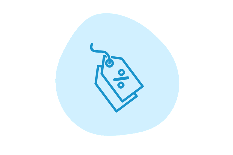 Discount price tag in a blue circle