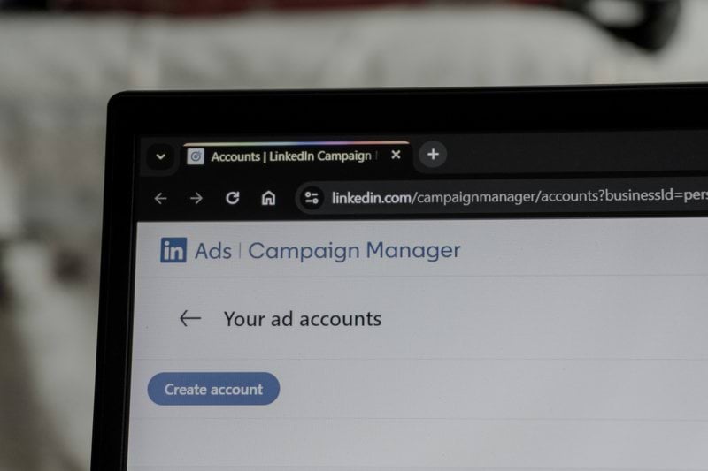Linkedin ads campaign manager interface on laptop screen