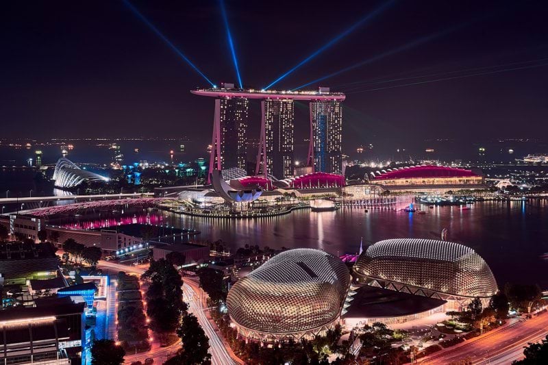 high-rise buildings at night